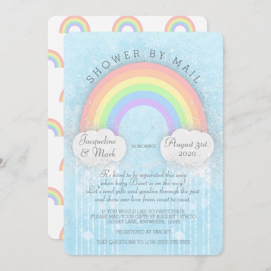 Sparkle Pastel Regenboog Douche per Mail Uitnodigi Kaart (Voorkant / Achterkant)