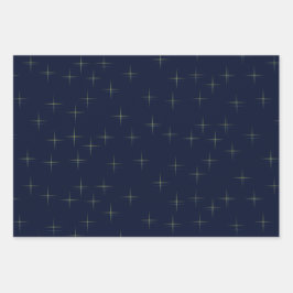 Sparkle Pattern Navy Gold en White Inpakpapier Vel