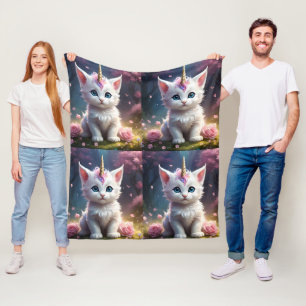 Sparkle Paws: de betoverende eenhoorn kitten Fleece Deken