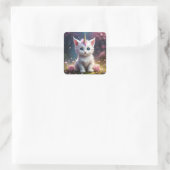 Sparkle Paws: de betoverende eenhoorn kitten Vierkante Sticker (Tas)