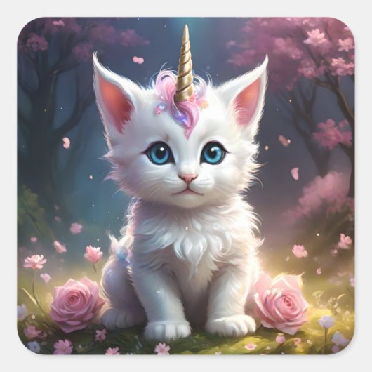 Sparkle Paws: de betoverende eenhoorn kitten Vierkante Sticker (Voorkant)
