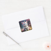 Sparkle Paws: de betoverende eenhoorn kitten Vierkante Sticker (Envelop)