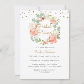 Sparkle Peach Gouden Krans Bruidsdouche Kaart (Voorkant)