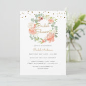 Sparkle Peach Gouden Krans Bruidsdouche Kaart (Staand voorkant)