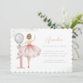 Sparkle Pink Ballerina eerste verjaardagsfeestje Kaart (Staand voorkant)
