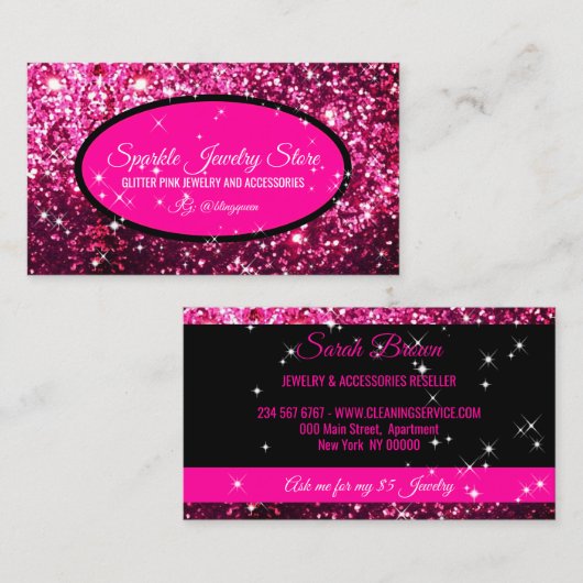 Sparkle Pink black Glitz Glam Starlust light Visitekaartje (Voorkant / Achterkant)
