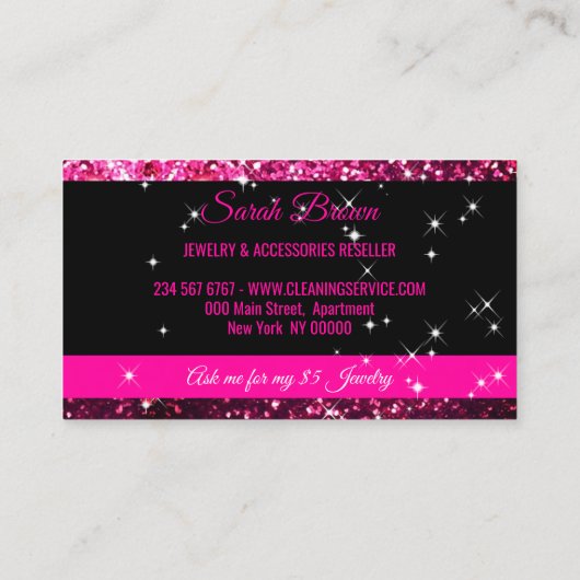 Sparkle Pink black Glitz Glam Starlust light Visitekaartje (Achterkant)
