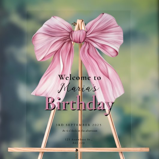 Sparkle Pink Coquette Bow 1st Acryl Bord (Neutraal)