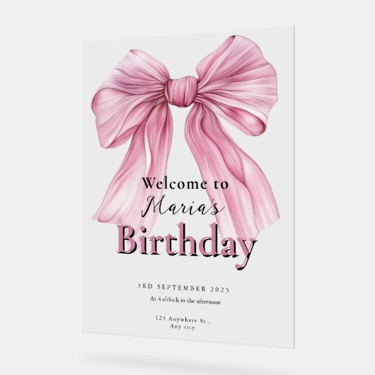 Sparkle Pink Coquette Bow 1st Acryl Bord (Hoek)