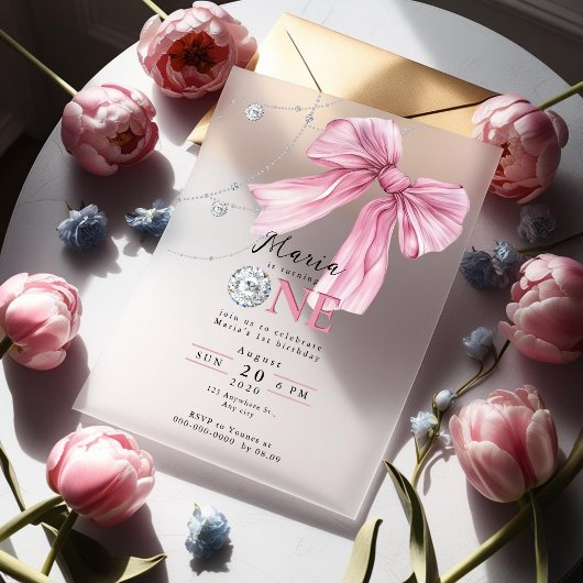 Sparkle Pink Coquette Bow 1st Acryl Uitnodigingen