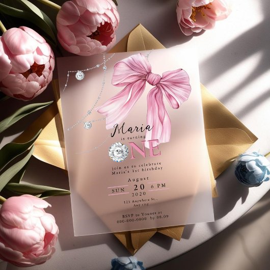 Sparkle Pink Coquette Bow 1st Acryl Uitnodigingen