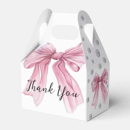 Sparkle Pink Coquette Bow 1st Bedankdoosjes (Achterkant)