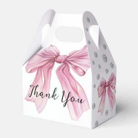 Sparkle Pink Coquette Bow 1st Bedankdoosjes (Voorkant Zijde)