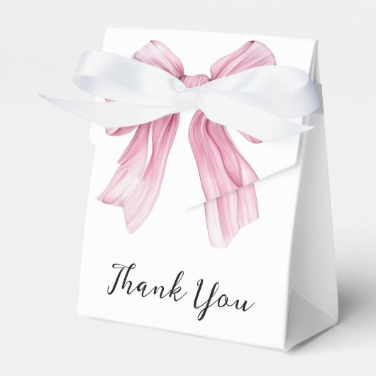 Sparkle Pink Coquette Bow 1st Bedankdoosjes (Voorkant Zijde)