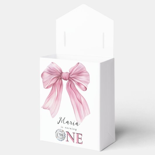 Sparkle Pink Coquette Bow 1st Bedankdoosjes (Geopend)