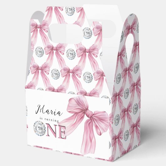 Sparkle Pink Coquette Bow 1st Bedankdoosjes (Geopend)