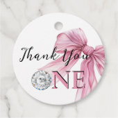 Sparkle Pink Coquette Bow 1st Bedankjes Labels (Voorkant)
