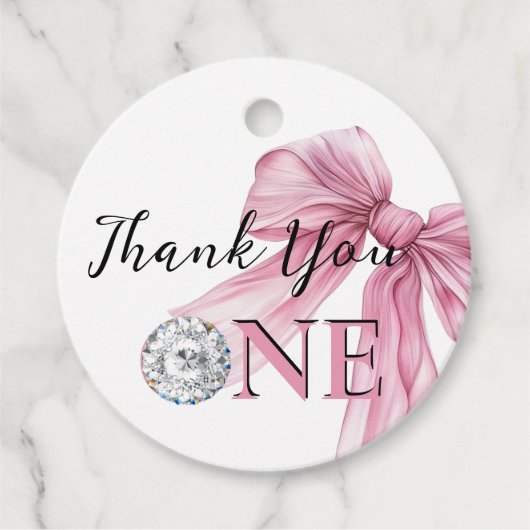 Sparkle Pink Coquette Bow 1st Bedankjes Labels (Voorkant)