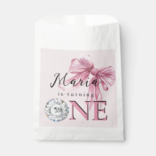 Sparkle Pink Coquette Bow 1st Bedankzakje (Voorkant)