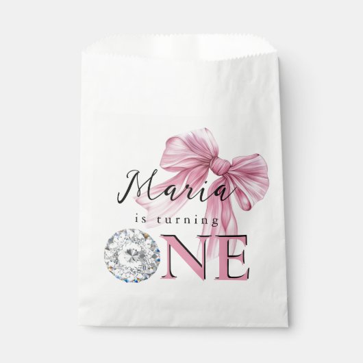 Sparkle Pink Coquette Bow 1st Bedankzakje (Voorkant)