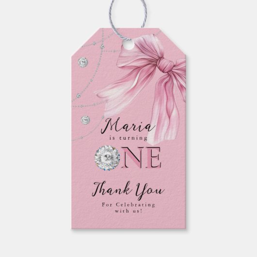 Sparkle Pink Coquette Bow 1st Cadeaulabel (Voorkant)