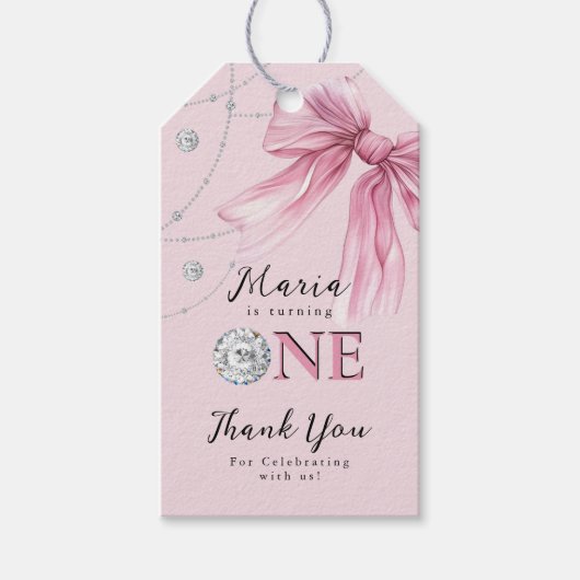 Sparkle Pink Coquette Bow 1st Cadeaulabel (Voorkant)