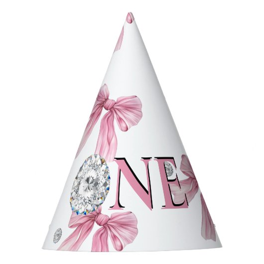 Sparkle Pink Coquette Bow 1st Feesthoedjes (Voorkant)