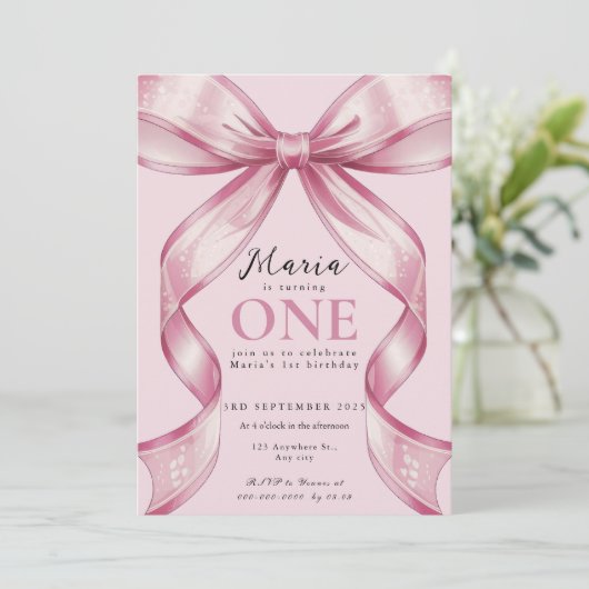 Sparkle Pink Coquette Bow 1st Kaart (Staand voorkant)