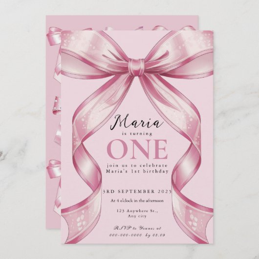 Sparkle Pink Coquette Bow 1st Kaart (Voorkant / Achterkant)