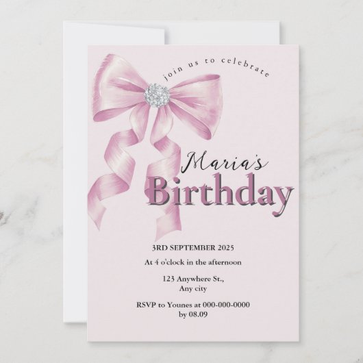 Sparkle Pink Coquette Bow 1st Kaart (Voorkant)