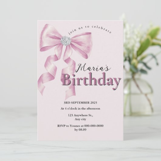 Sparkle Pink Coquette Bow 1st Kaart (Staand voorkant)