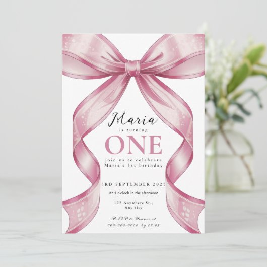 Sparkle Pink Coquette Bow 1st Kaart (Staand voorkant)