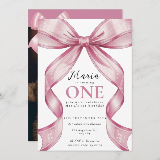 Sparkle Pink Coquette Bow 1st Kaart (Voorkant / Achterkant)