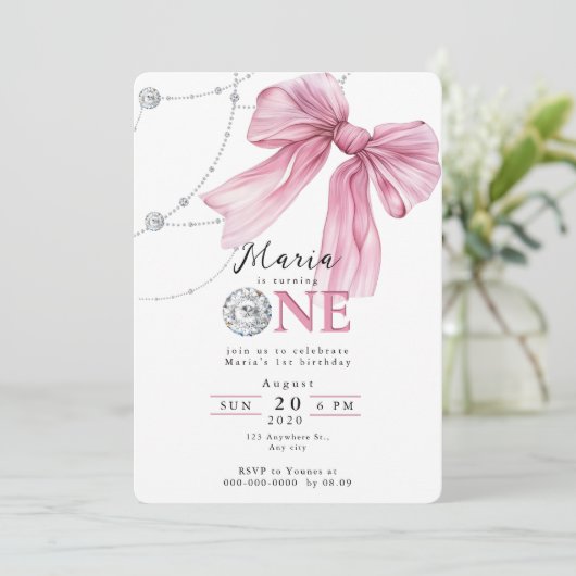 Sparkle Pink Coquette Bow 1st Kaart (Staand voorkant)