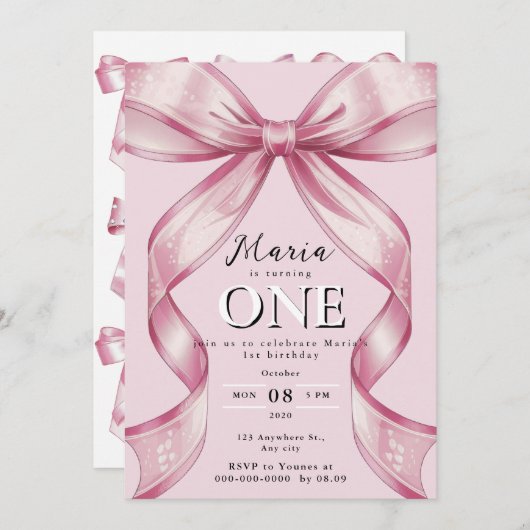 Sparkle Pink Coquette Bow 1st Kaart (Voorkant / Achterkant)