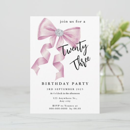 Sparkle Pink Coquette Bow 1st Kaart (Staand voorkant)