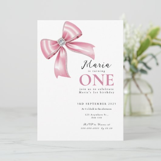 Sparkle Pink Coquette Bow 1st Kaart (Staand voorkant)