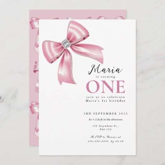 Sparkle Pink Coquette Bow 1st Kaart (Voorkant / Achterkant)