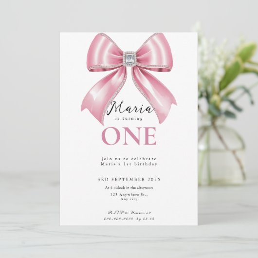 Sparkle Pink Coquette Bow 1st Kaart (Staand voorkant)