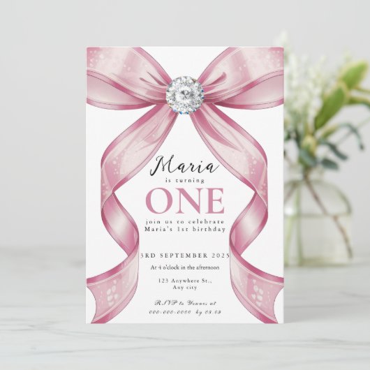 Sparkle Pink Coquette Bow 1st Kaart (Staand voorkant)