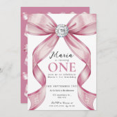 Sparkle Pink Coquette Bow 1st Kaart (Voorkant / Achterkant)