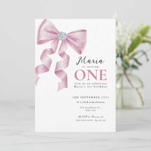 Sparkle Pink Coquette Bow 1st Kaart (Staand voorkant)