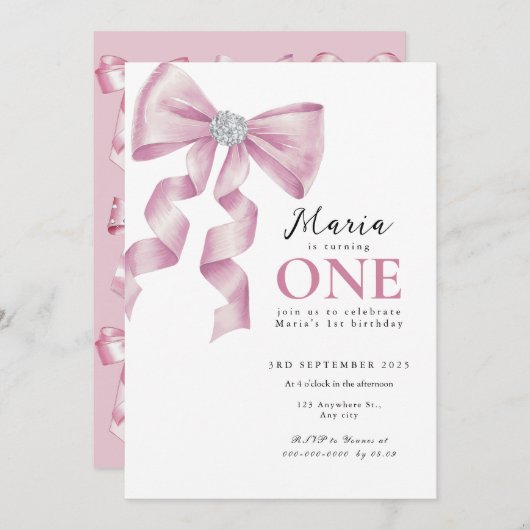 Sparkle Pink Coquette Bow 1st Kaart (Voorkant / Achterkant)