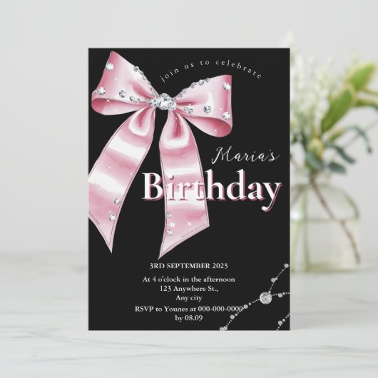 Sparkle Pink Coquette Bow 1st Kaart (Staand voorkant)