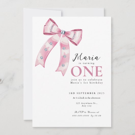 Sparkle Pink Coquette Bow 1st Kaart (Voorkant)