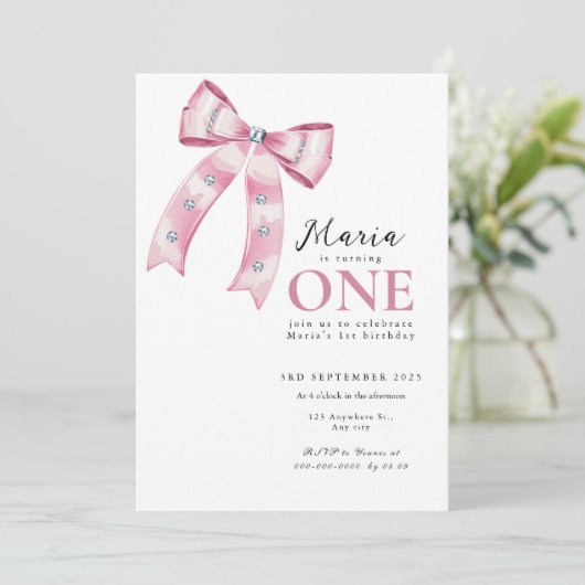 Sparkle Pink Coquette Bow 1st Kaart (Staand voorkant)
