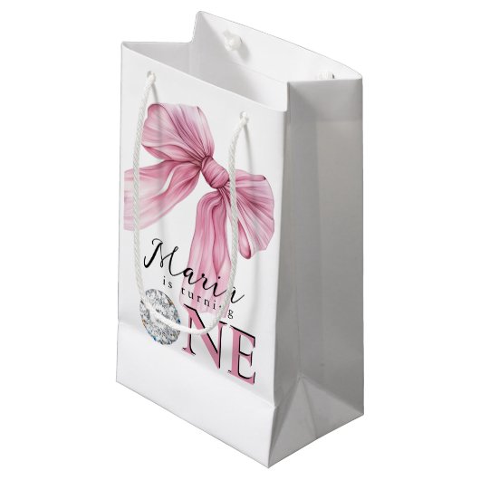 Sparkle Pink Coquette Bow 1st Klein Cadeauzakje (Voorkant Gekanteld)