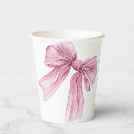Sparkle Pink Coquette Bow 1st Papieren Bekers (Achterkant)