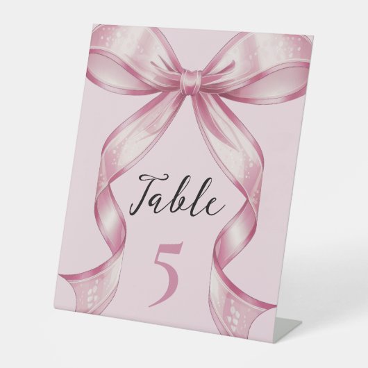 Sparkle Pink Coquette Bow 1st Reclamebord Met Voetstuk (Voorkant)
