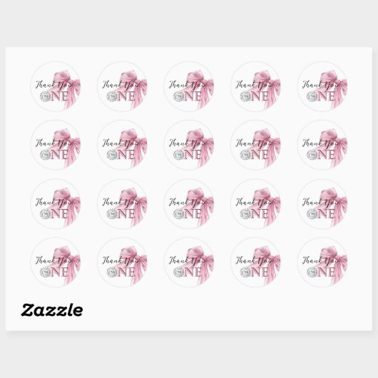 Sparkle Pink Coquette Bow 1st Ronde Sticker (Vel)